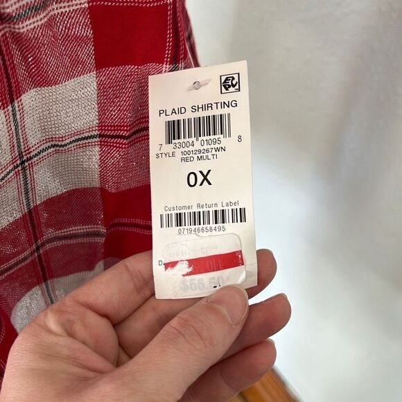Style & Co Womens Shirt Button Down Long Sleeve Checkered Red Size 0X NWT - Picture 8 of 10